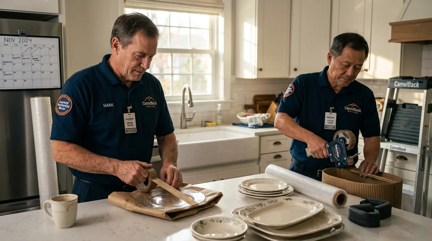 Professional crew packing kitchen dishware in Spotswood, NJ